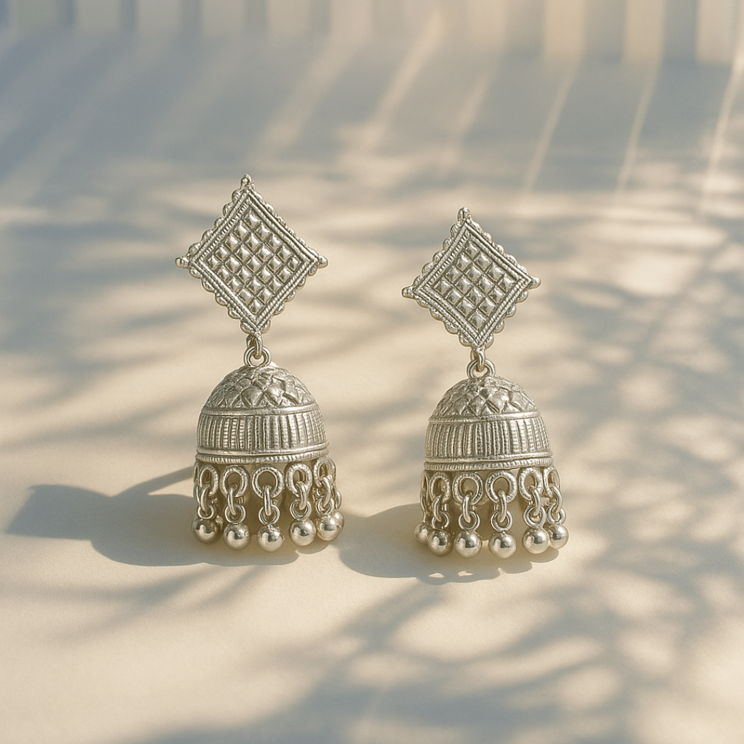Vintage Oxidized Silver Jhumka Earrings