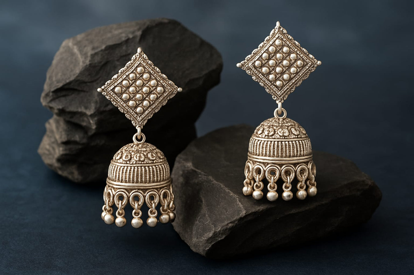 Vintage Oxidized Silver Jhumka Earrings